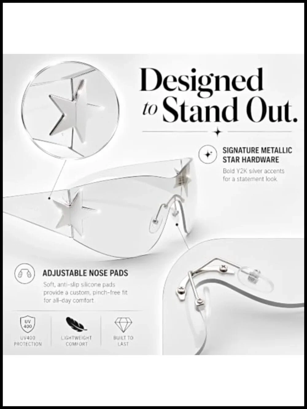 Rimless Shield Sunglasses Y2K Star Accent UV400